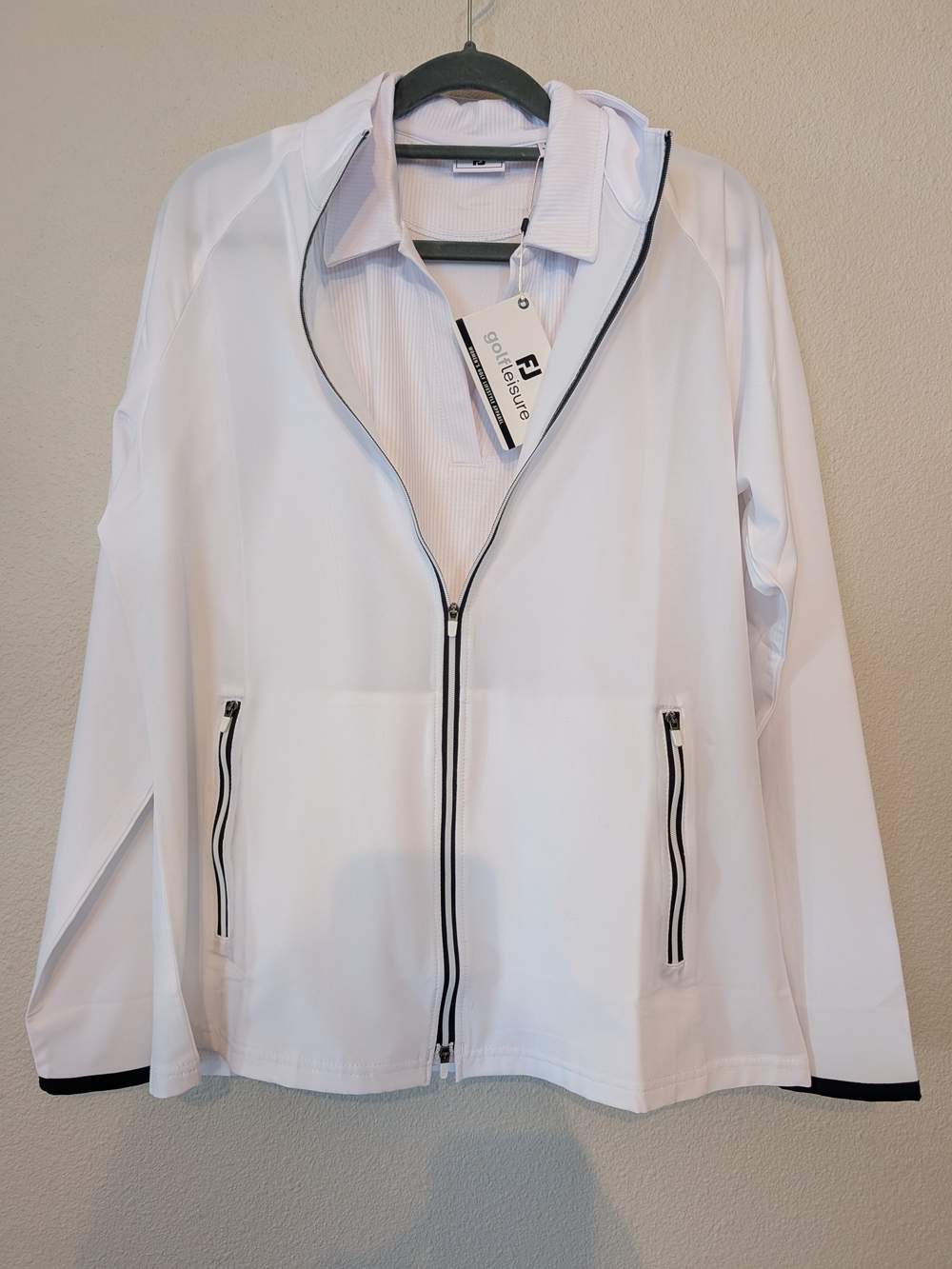 NWT FootJoy GolfLeisure 2 Pc Set Lightweight Zip Jacket & Rib Tank Polo White M
